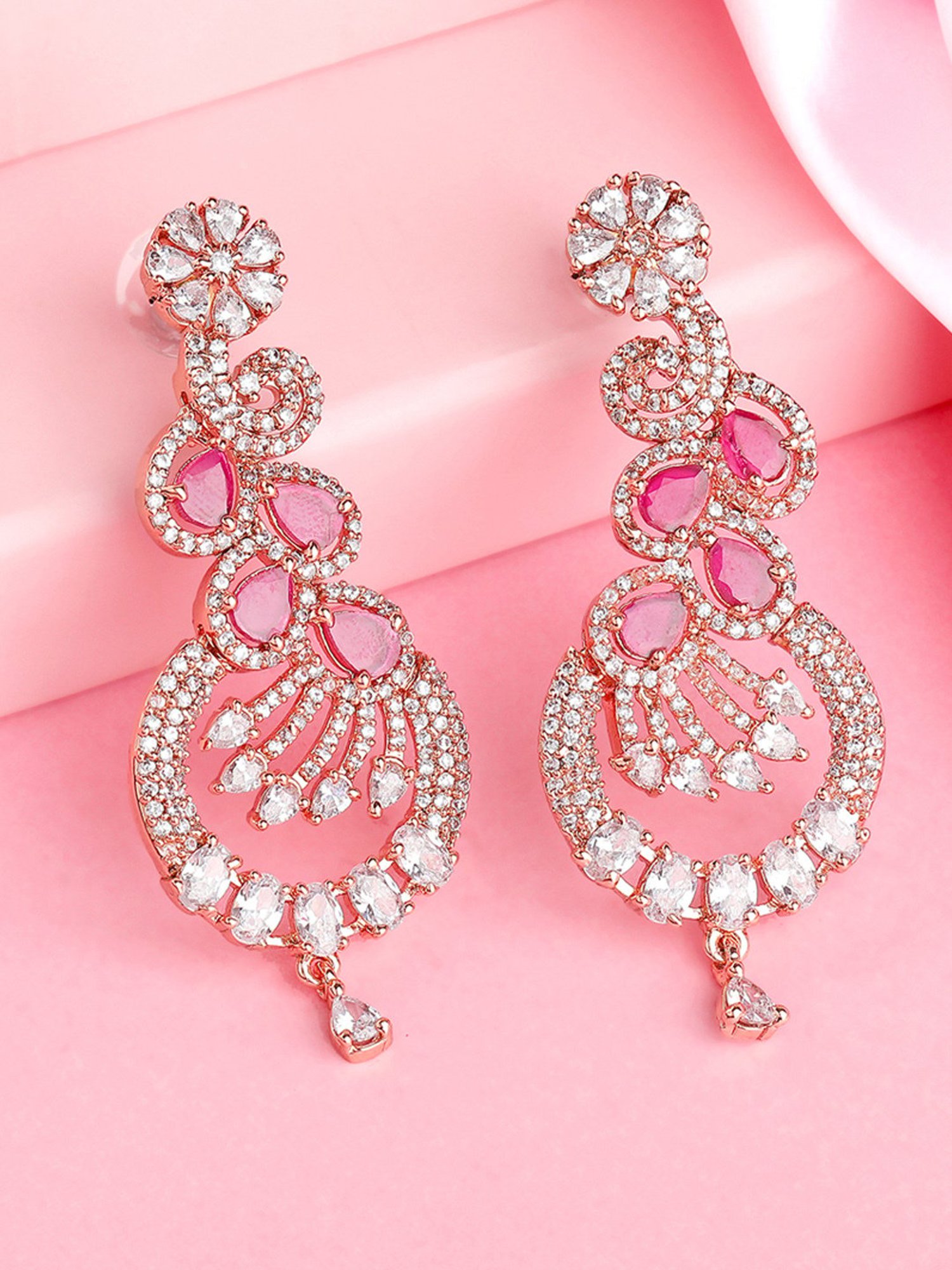 Estele Rose Gold-Plated CZ Sparkling Dangler Earrings