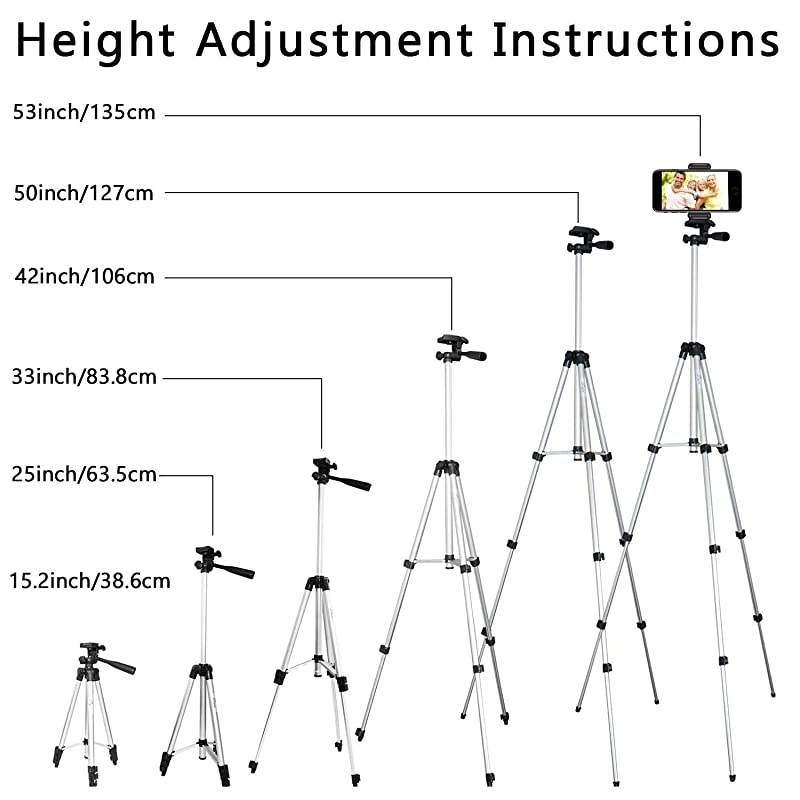 Phone Tripod  50quot Aluminum Lightweight Camera Tripod + Wireless Remote Shutter + Universal Smartphone Holder Mount Compatible for iPhone Xs Max XR X 8 7 6 6S Plusfor Galaxy Note S9 S8 Plus