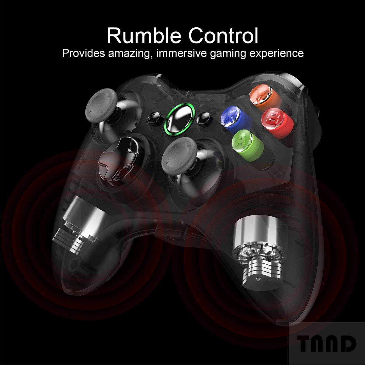 Controller replacement for Xbox 360 controller, wireless upgrade controller, with dual shock absorption/headphone port compatible with Microsoft Xbox 360/Slim (black)