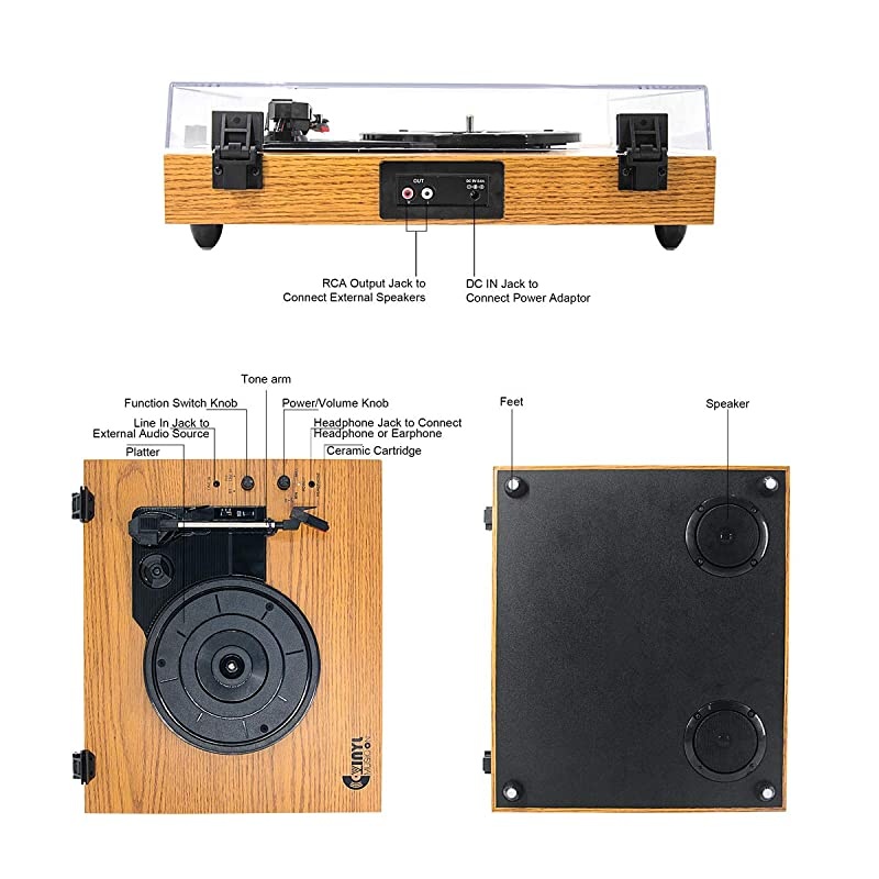 Record Player for 334578 RPM Vinyl RecordsBluetooth BeltDrive Turntable with Builtin Stereo SpeakersYellow