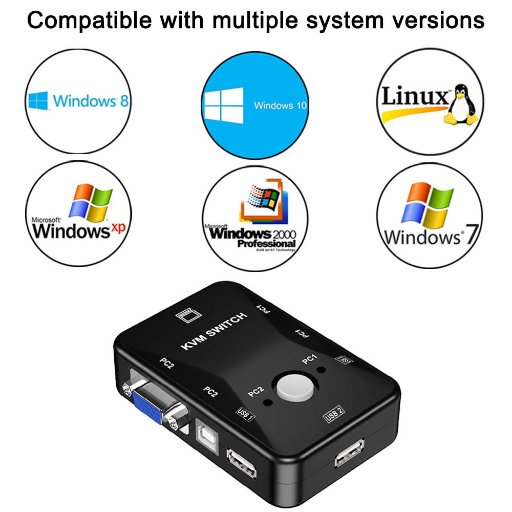KVM Switch, Usb Kvm Switch 2 Computers Sharing 3 USB Devices, 2 Computers 1 Monitor Switch, Plug and Play, Usb Kvm Switch with 2 VGA USB Cables, for Computer,Keyboard,Mouse Monitor Black