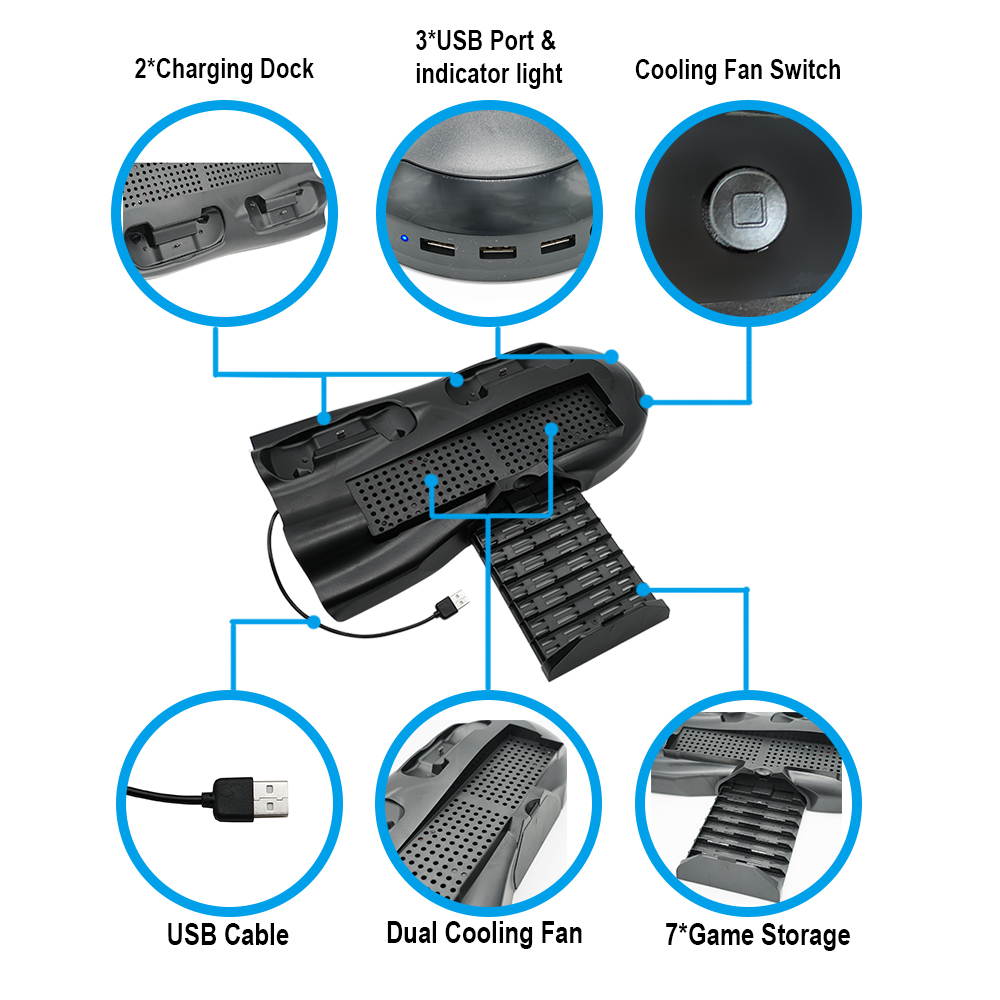 Multifunction Stand Vertical Stand Cooling Fan Charging Station Discs Storage for Xbox One X