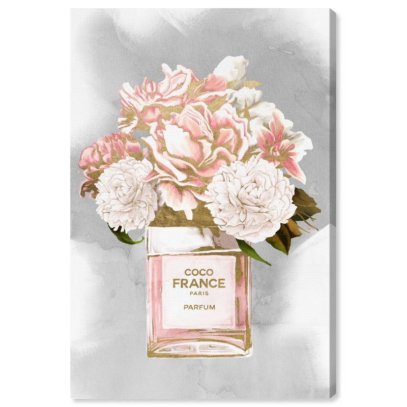 15" x 10" Floral Perfume Peonies Tall Floral and Botanical Unframed Canvas Wall Art in Pink - Oliver Gal