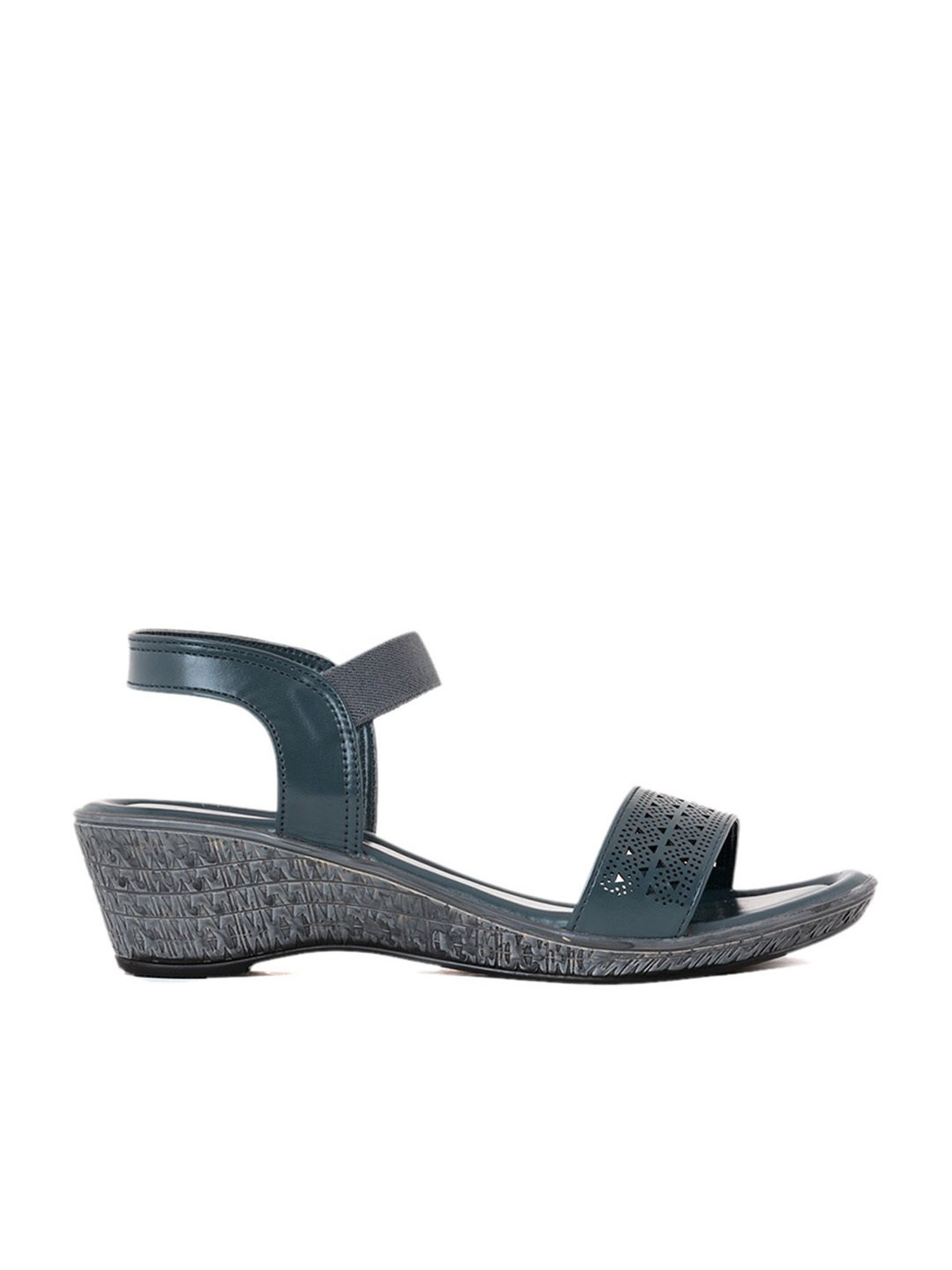 Khadim Women's Blue Ankle Strap Wedges