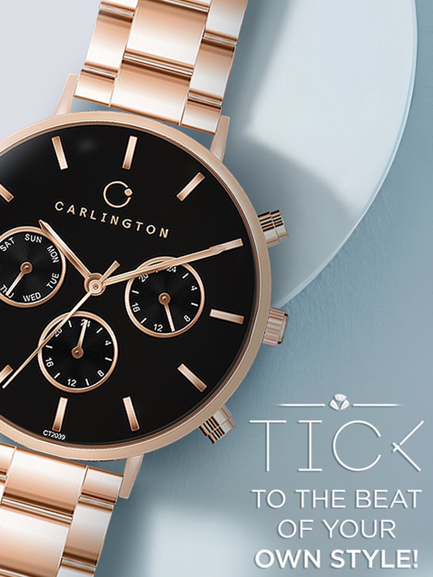 Carlington Iconic 2039 RoseBlack Chronograph Watch for Women