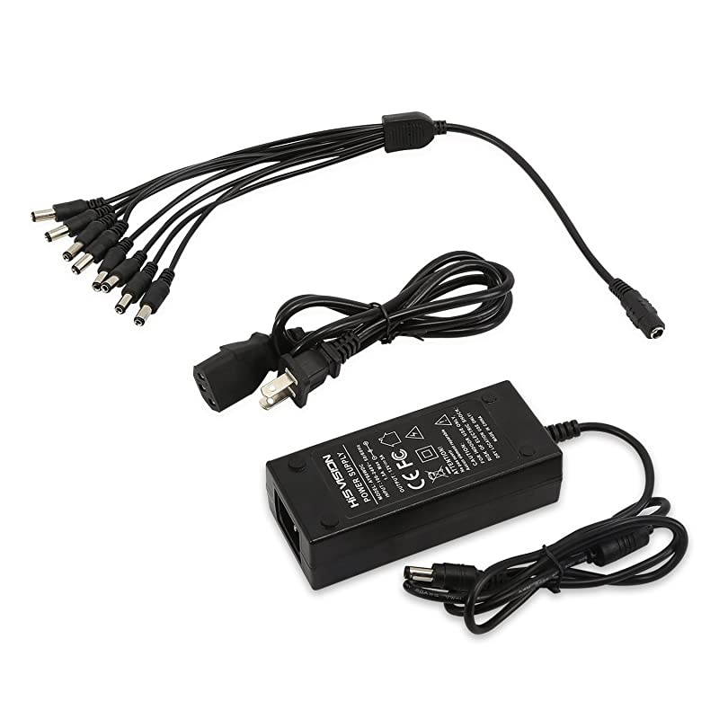 Security Camera Power Supply Adapter 12V 2.5A 100V-240V AC to DC with 4-Way Power Splitter Cable -Fits CCTV DVR NVR Surveillance System