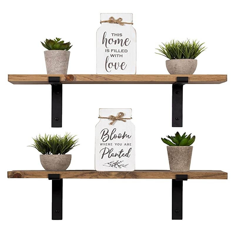 Rustic Wood Floating Shelves Wall Mounted Storage Shelf with L Brackets USA Handmade| Set of 2 Special Walnut 24 x 55