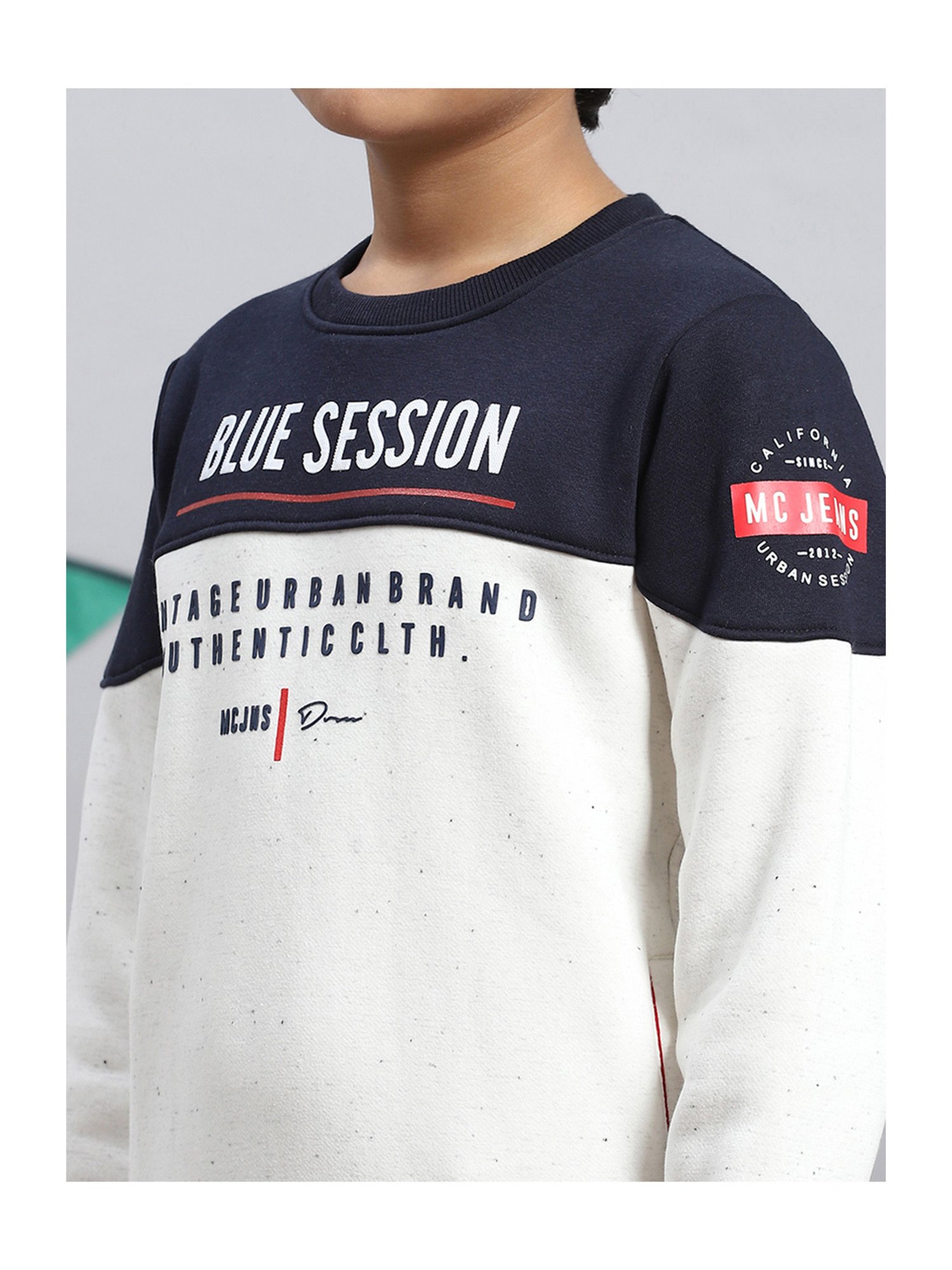 Monte Carlo Kids Off White & Navy Printed Full Sleeves Sweatshirt