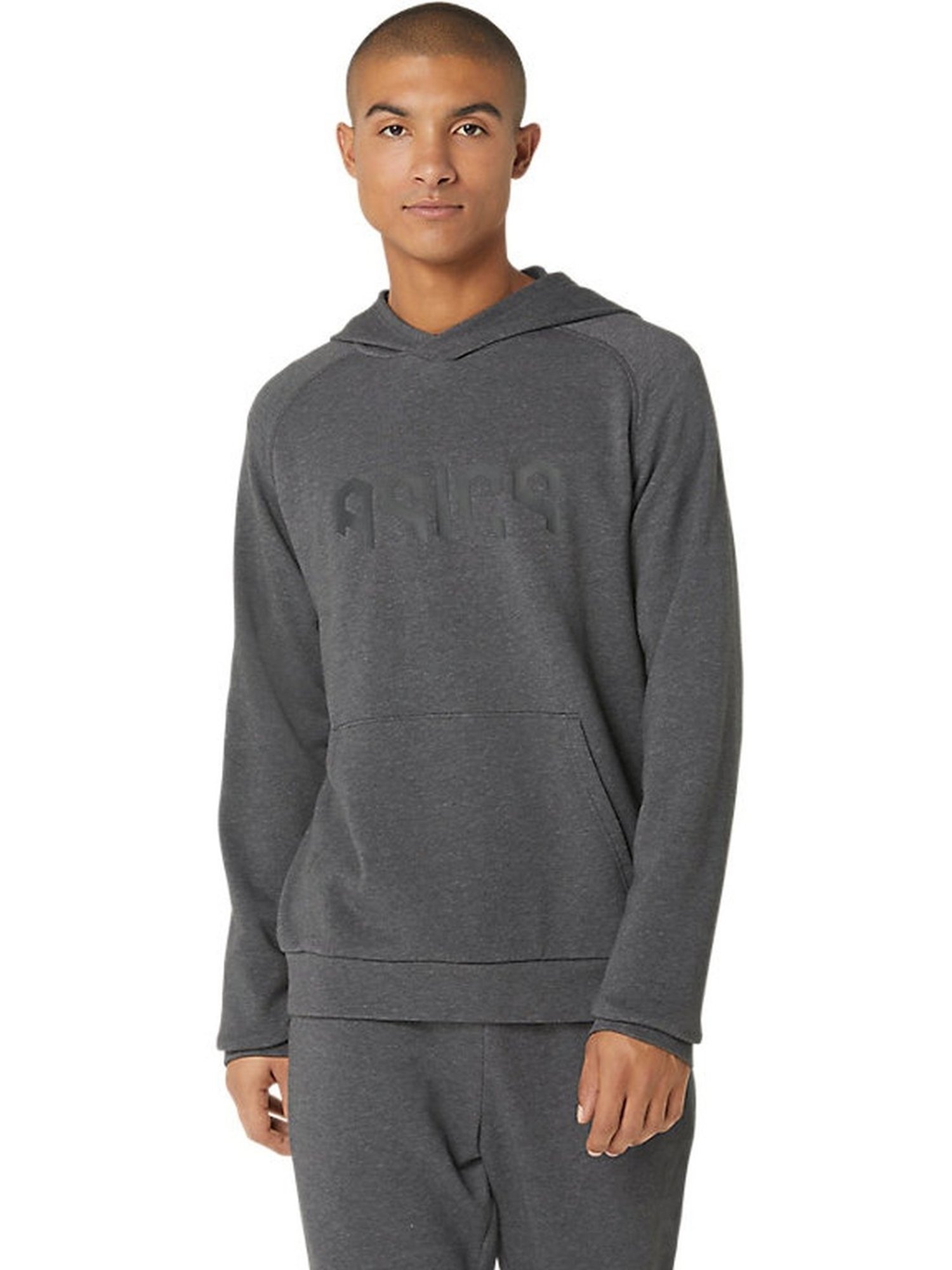 Asics Graphite Grey Heather Regular Fit Printed Hooded Sweatshirt