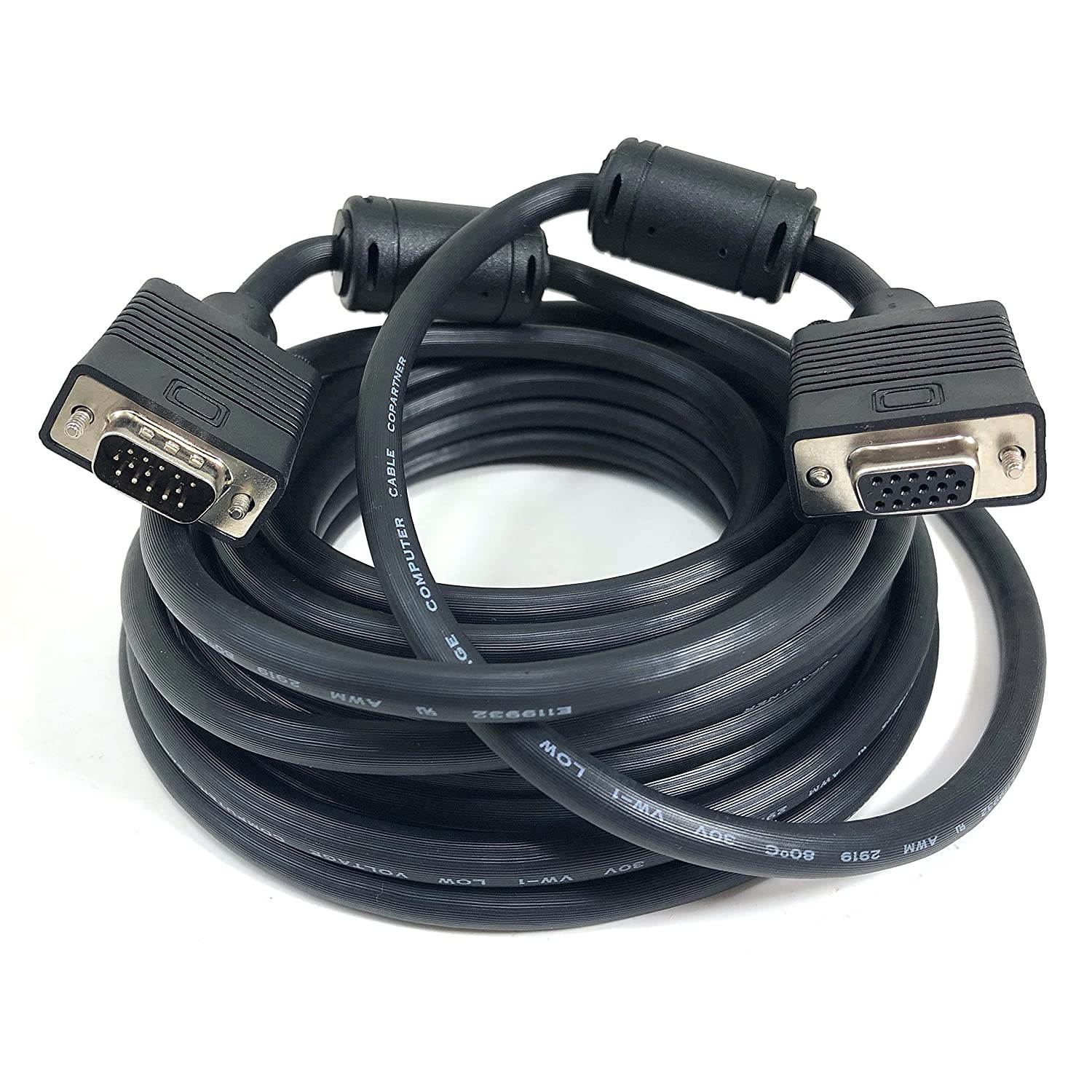 Micro Connectors, Inc. 25 feet X/S/VGA Coaxial HD15 Male To Female Extension Cable Double Shield with Ferrites (M05-110GDS )