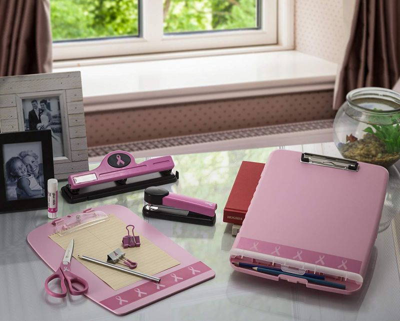 Officemate Breast Cancer Awareness Slim Clipboard Box, Pink, 1 Clipboard Box (08925)