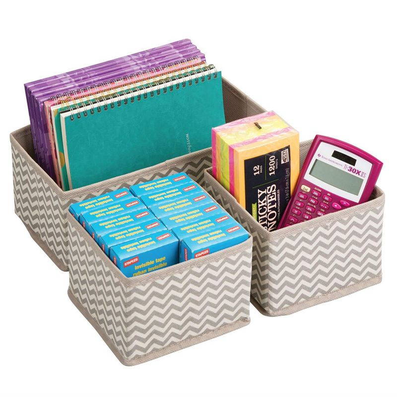 mDesign Chevron Fabric Desk Drawer Storage Organizer for Office Supplies, Highlighters, Pens, Notepads, Scissors, Tape - Set of 6, Taupe/Natural