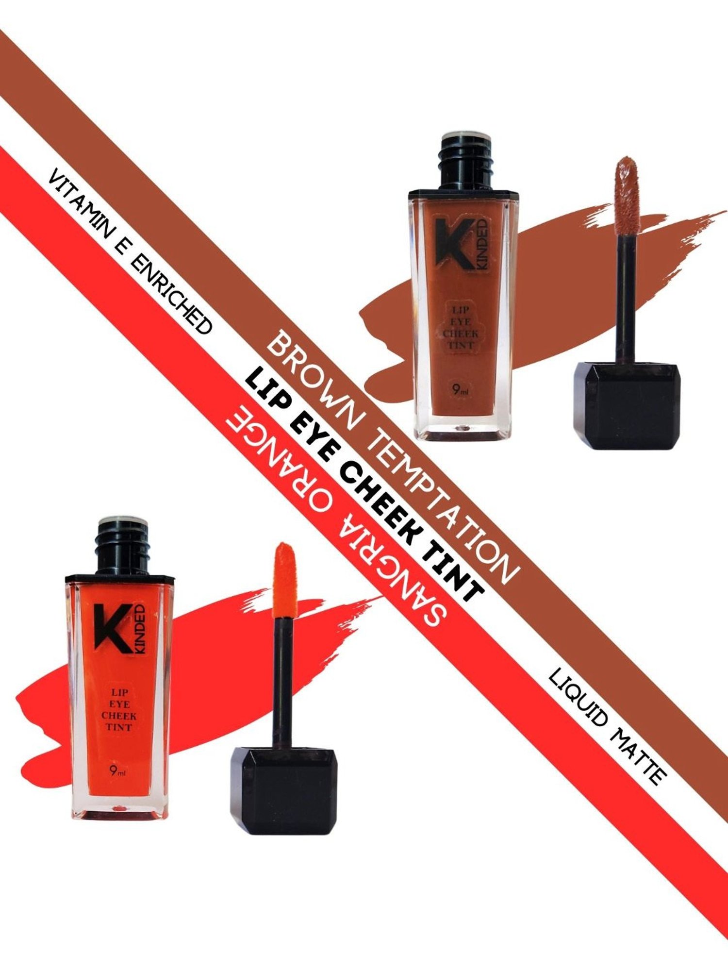 KINDED Lip Eye Cheek Tint Brown Temptation & Sangria Orange Combo