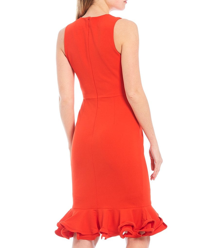 Eva Varro Floral Placement Print Knit Jersey Reversible to Solid Black Sheath Dress