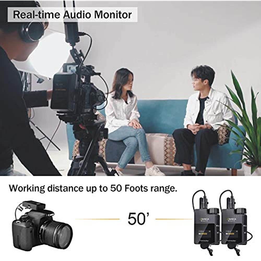 Wireless Lavalier Microphone,Comica BoomX-D2 2.4G Compact Wireless Microphone System with 2 Transmitter and 1 Receiver,Lav Mic for Smartphone Camera Podcast Interview YouTube Facebook Live-Stream