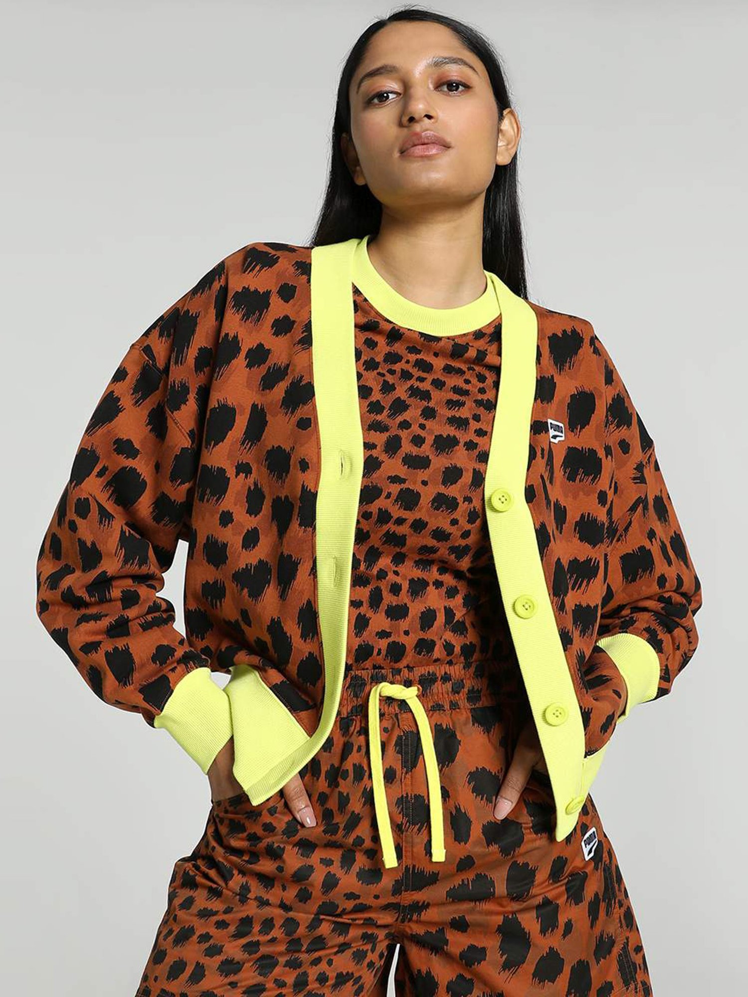 Puma Brown Cotton Printed Cardigan