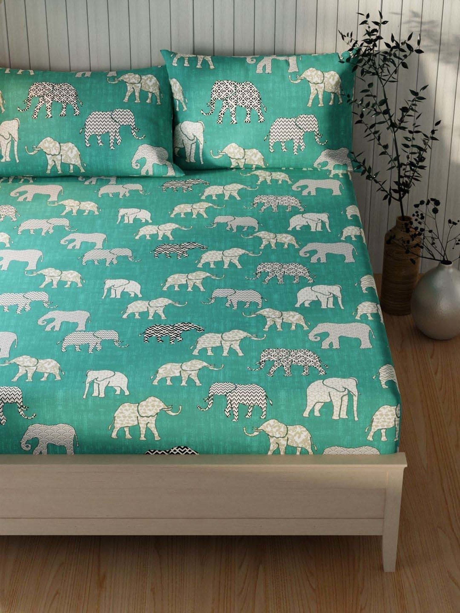 BIANCA Lopez Sea Blue Cotton 120 TC Kopa Extra Smooth Double Size Bed Sheet With Pillow covers