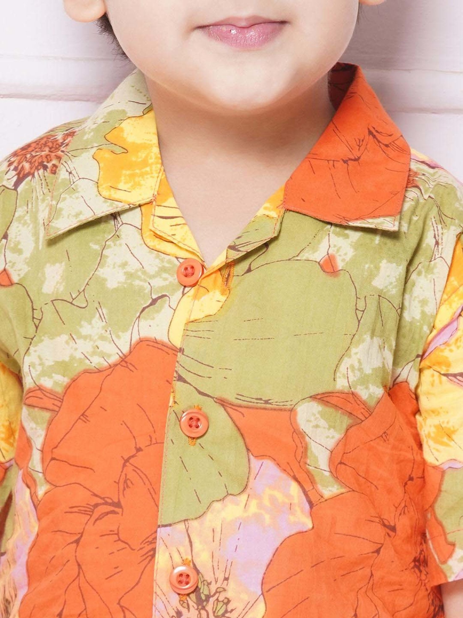 AJ Dezines Kids Multicolor Cotton Floral Print Shirt Set