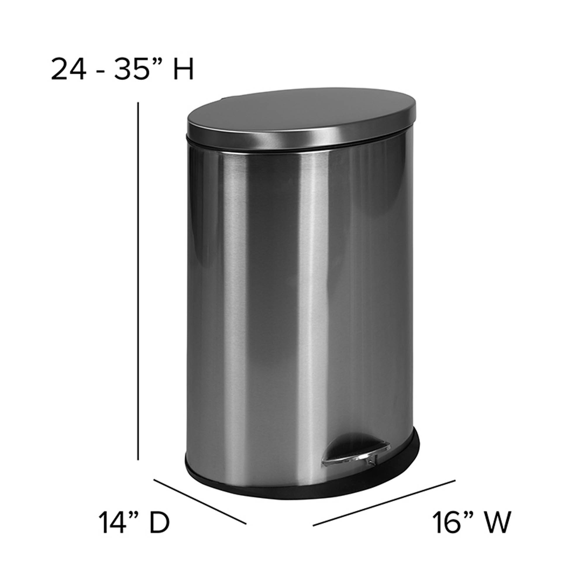 Offex 40"L Modern Stainless Steel Fingerprint Resistant Finish Compact Oblong Step Trash Can with Soft Close Lid and Removable Liner - 10.6 Gallons
