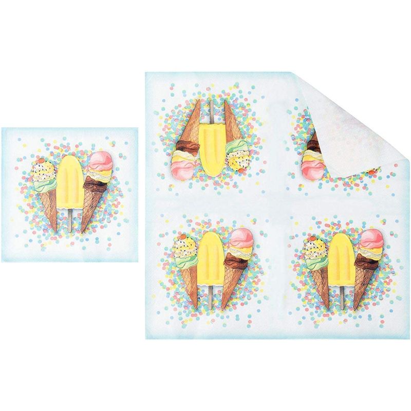 Juvale 144 Pieces Ice Cream Party Supplies, Paper Plates, Napkins, Cups and Plastic Cutlery (Serves 24)
