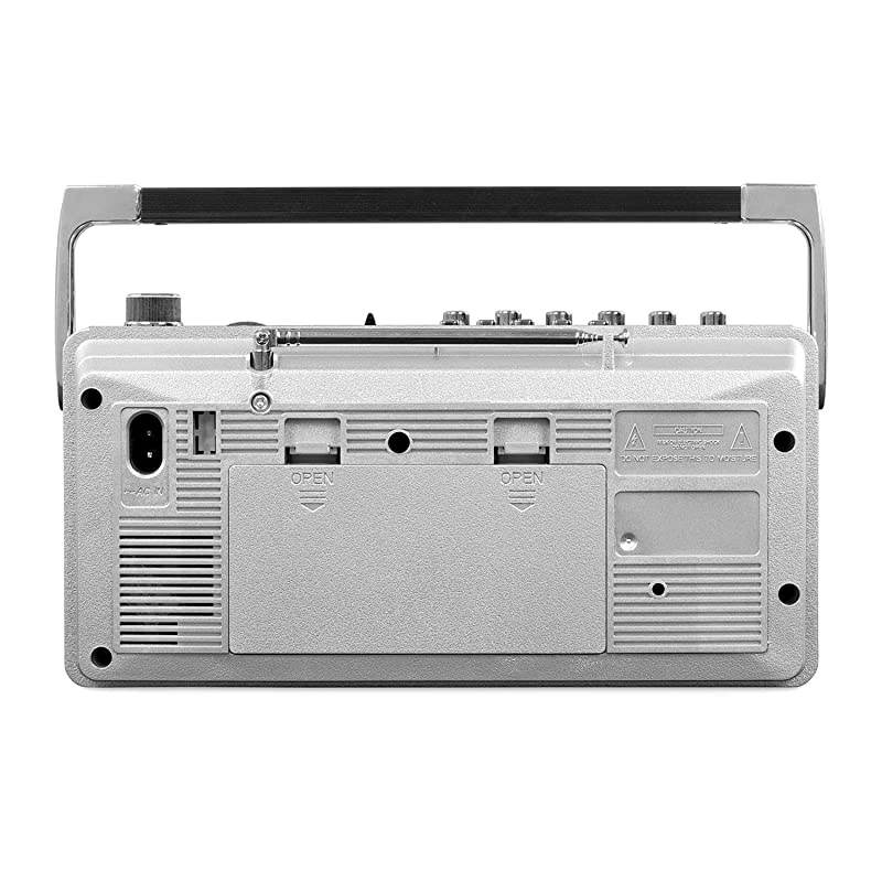 VBB-25-SLV Mini Bluetooth Boombox with Cassette Player, Recorder and Am/FM Radio, Silver