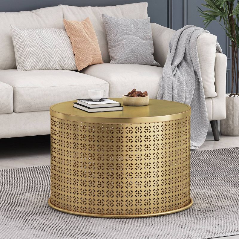 Noxon Boho Lace Cut Iron Coffee Table Gold Brushed Brown - Christopher Knight Home
