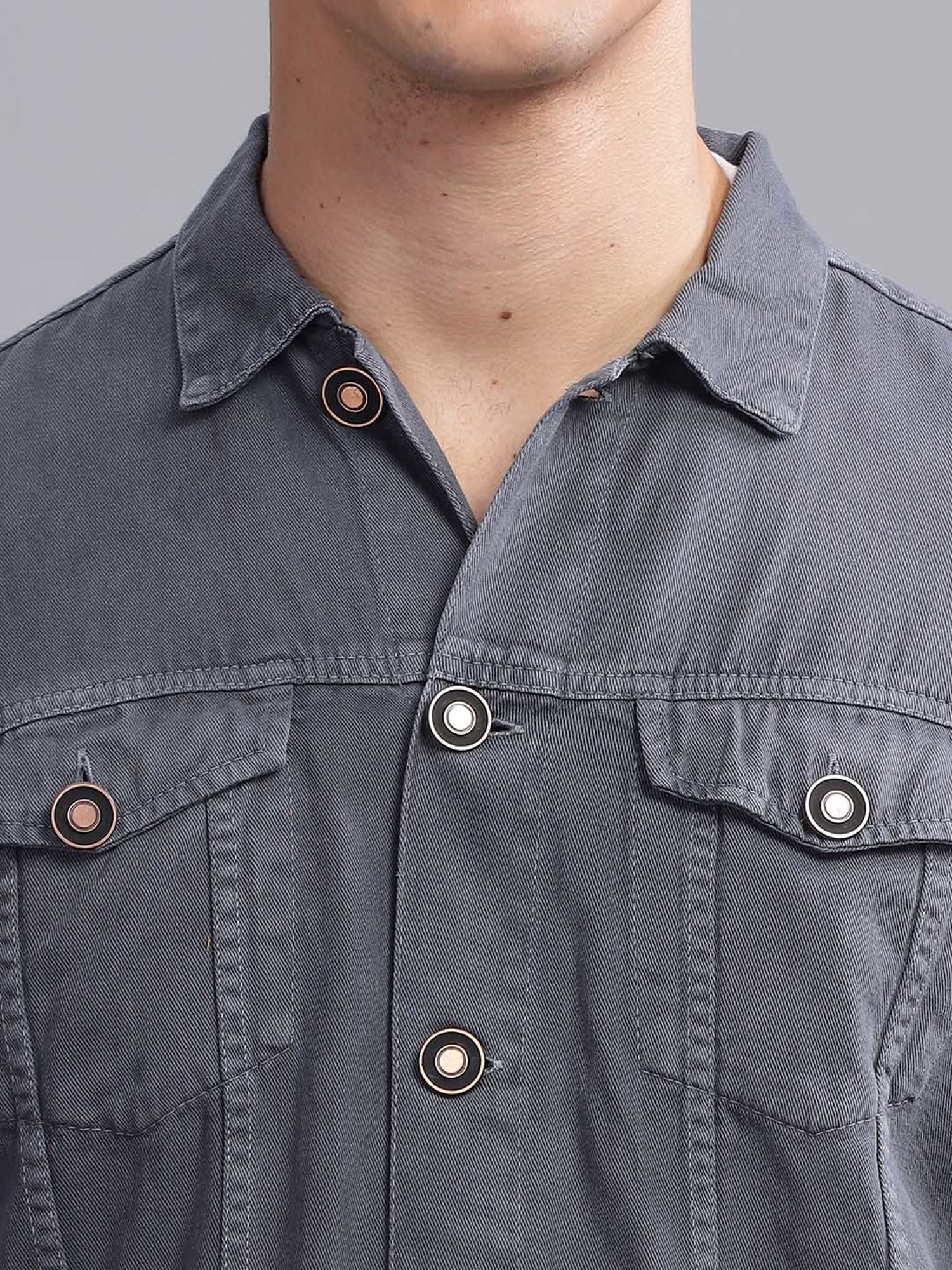 Kuons Avenue Dark Grey Regular Fit Denim Jacket