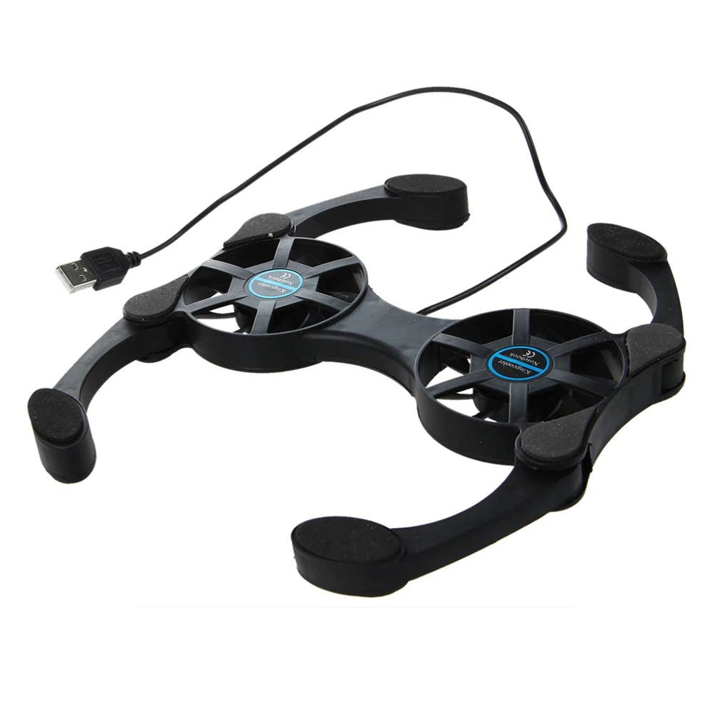 Black Laptop Desk Support Dual Cooling Fan Notebook Computer Stand Foldable USB Rack Holder