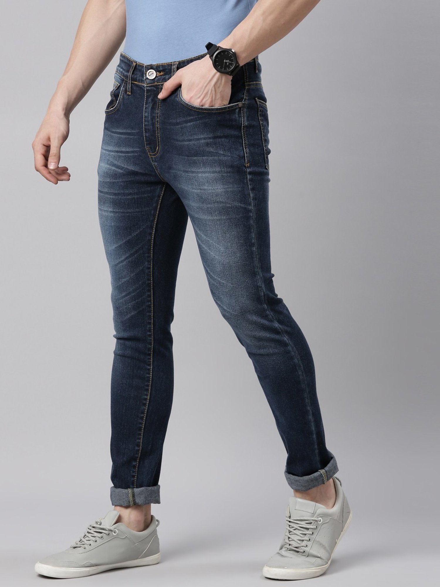 CINOCCI Blue Cotton Slim Fit Jeans