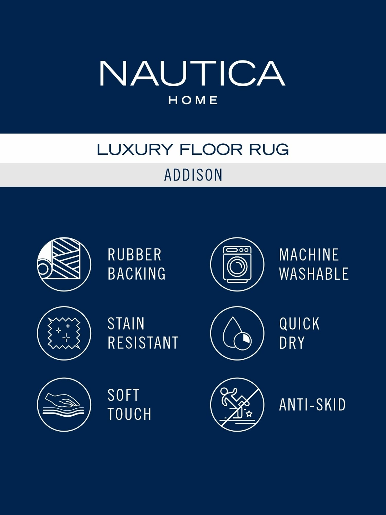 Nautica Stripes Grey 2200 GSM Polyester Anti Slip Medium Bath Mat