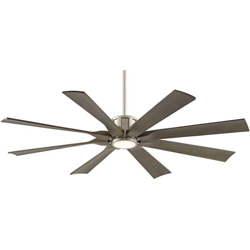 60" Possini Euro Design Modern Outdoor Ceiling Fan with Light LED Dimmable Remote Brushed Nickel Light Wood Damp Rated Patio Porch