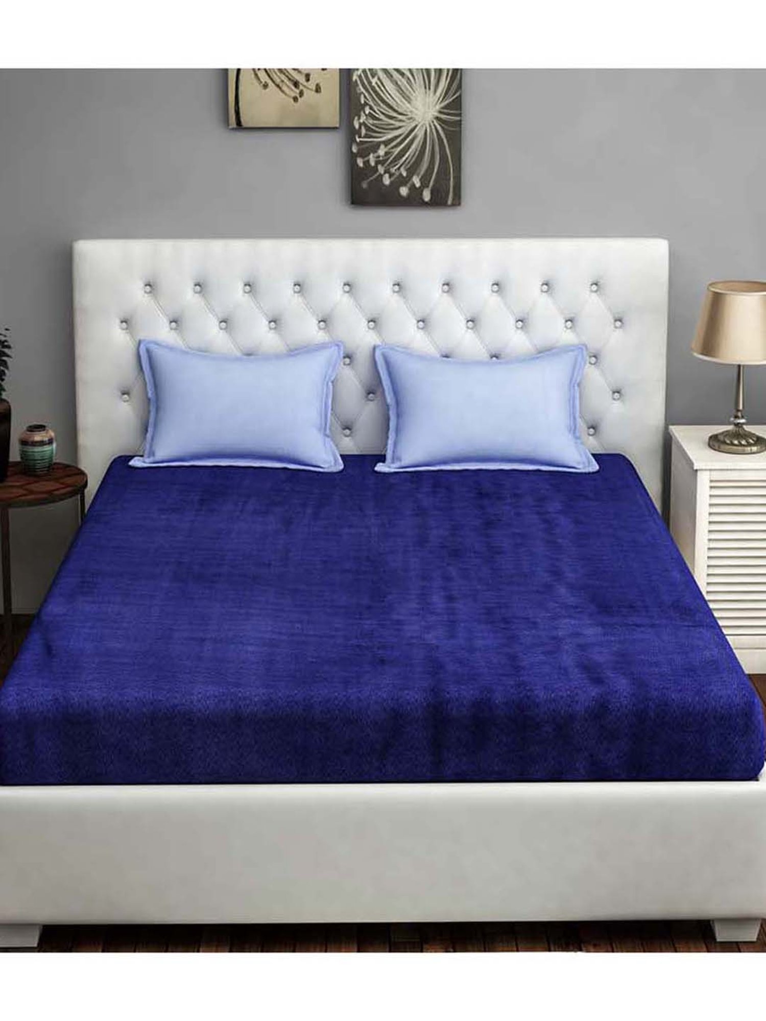 Swayam Chevron Blue 144 TC Cotton Blend Single Bedsheet with 1 Pillow Cover