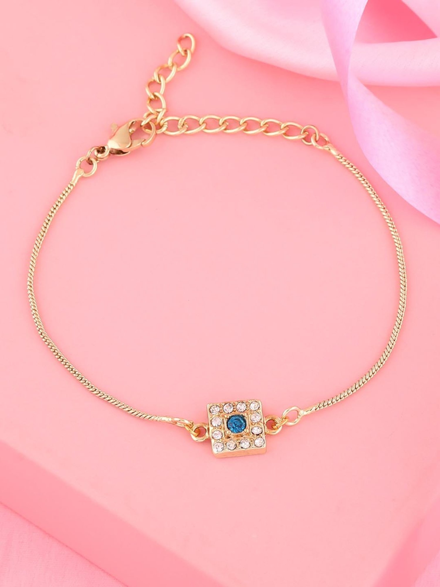 Estele Gold-Plated Bracelet with White & Blue Crystals for Women