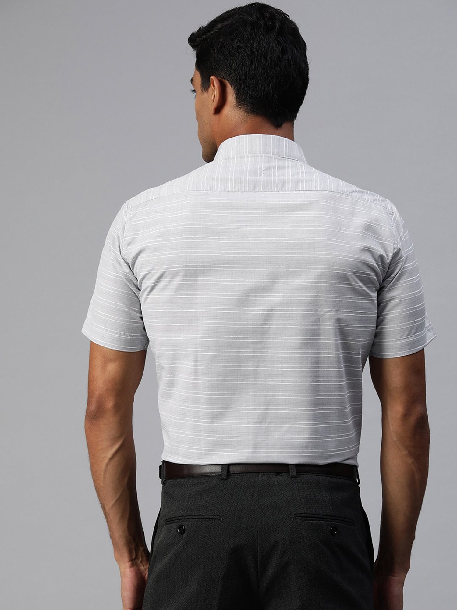 ManQ Grey Regular Fit Striped Shirt