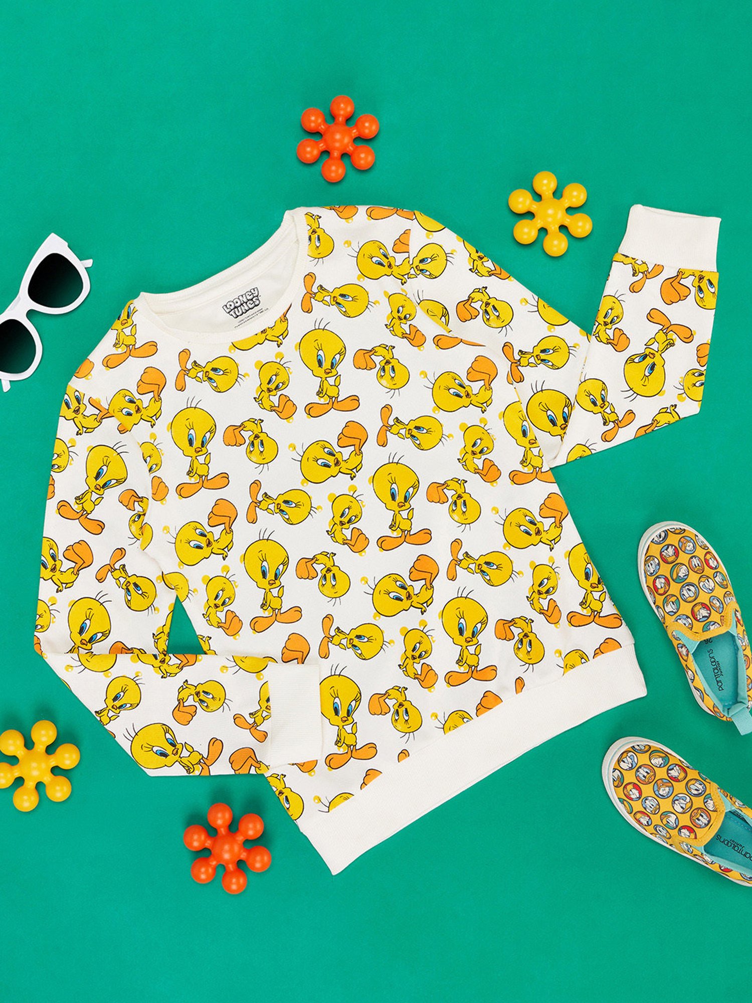 YU by Pantaloons Kids White & Yellow Printed Full Sleeves Sweatshirt