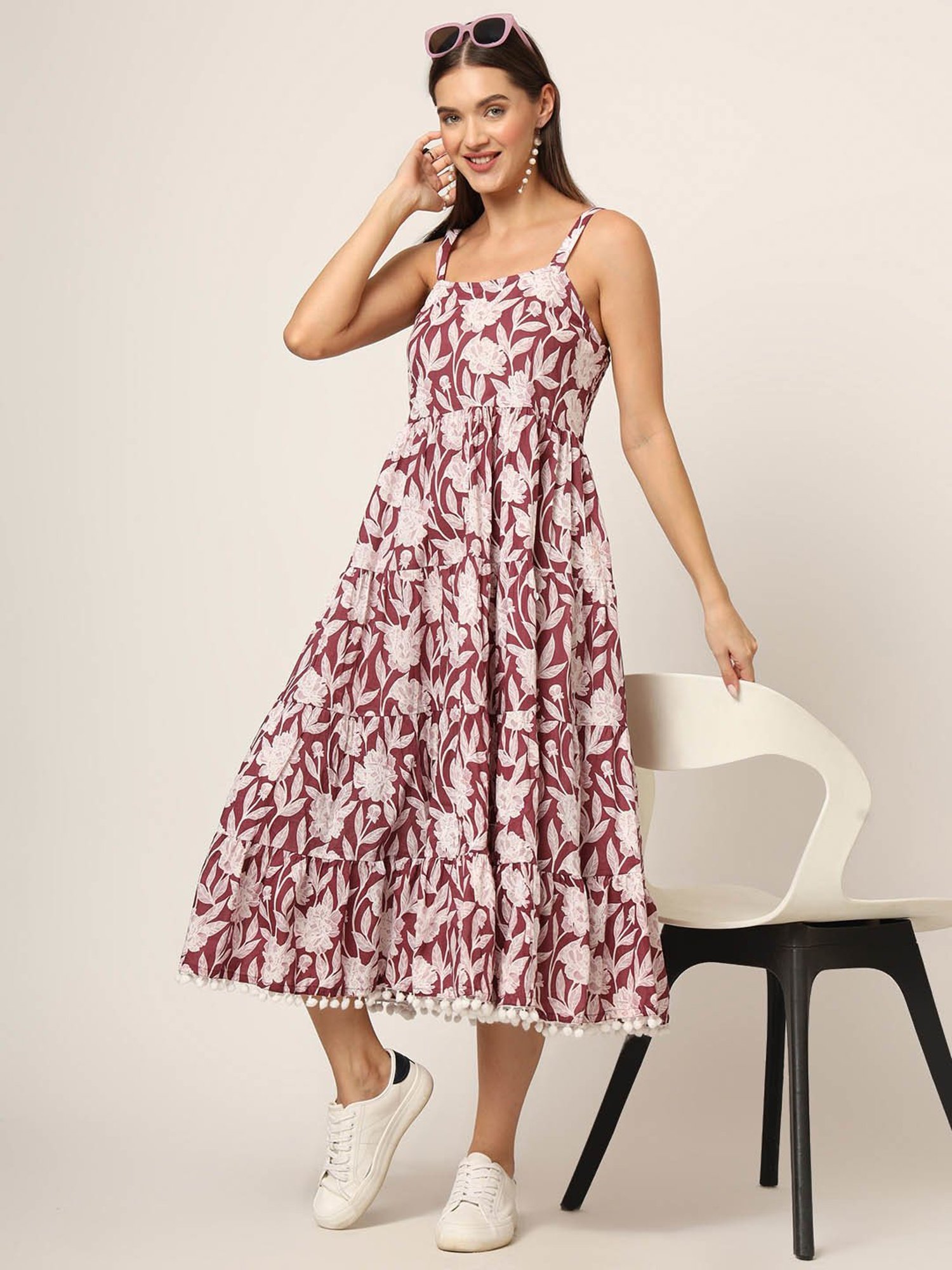 Divena Burgundy Printed Ethnic Dress