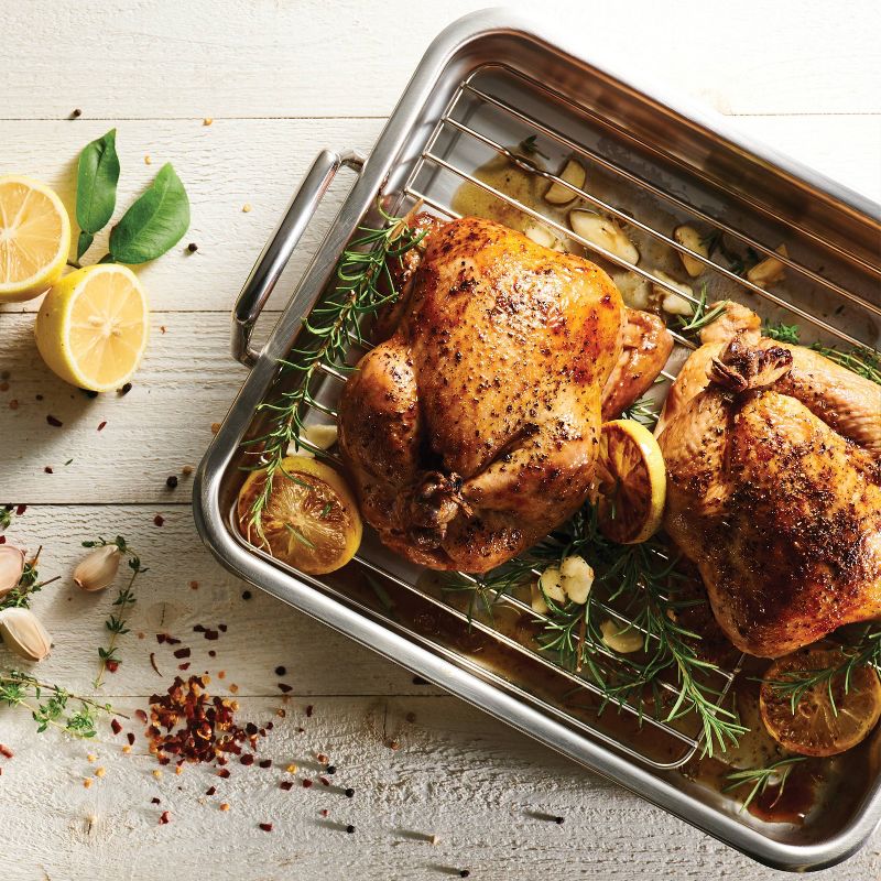 T-fal Simply Cook Nonstick Cookware, Roaster with Rack, 15", Gray