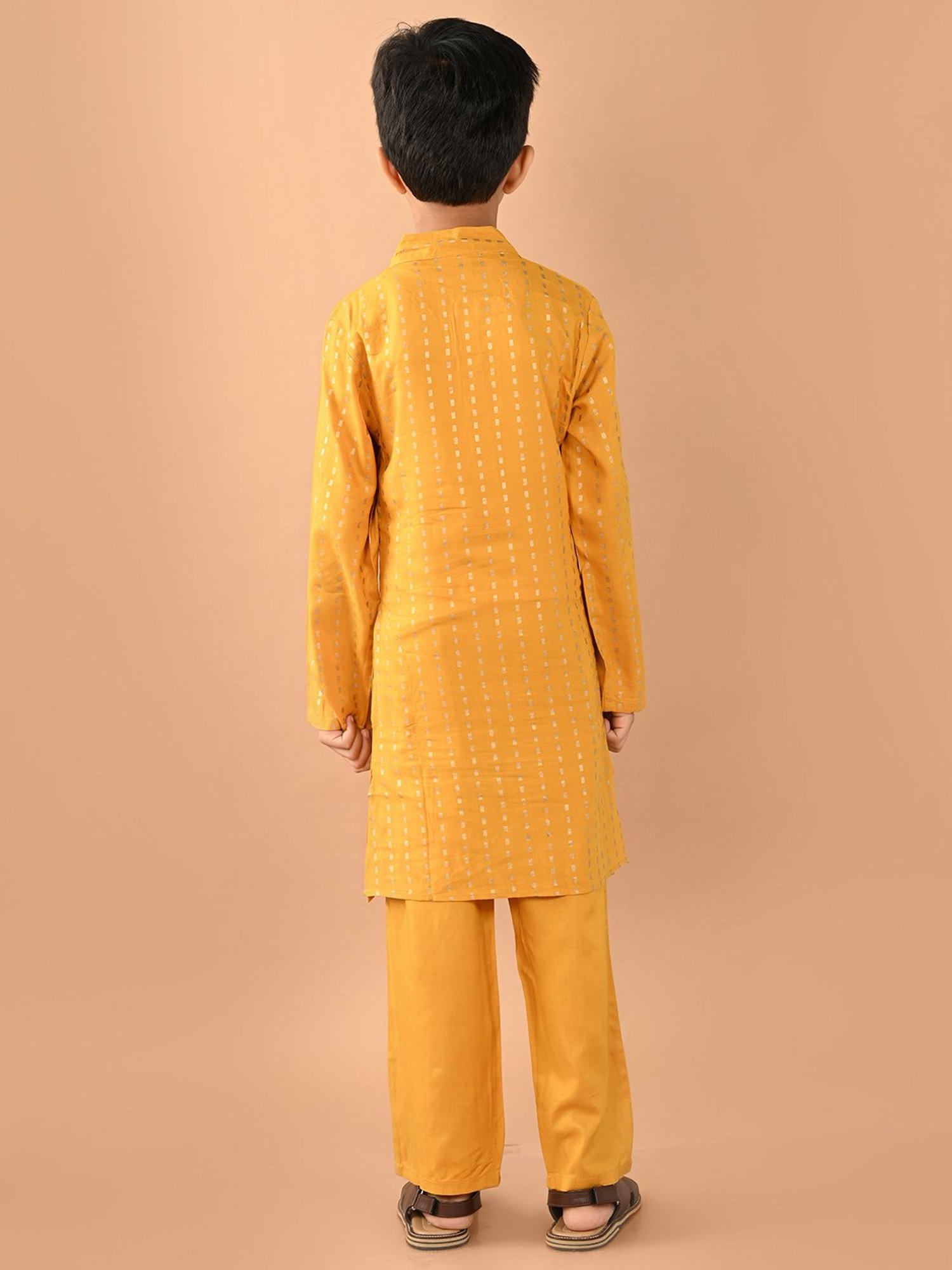 LilPicks Kids Mustard Striped Full Sleeves Kurta With Pyjamas