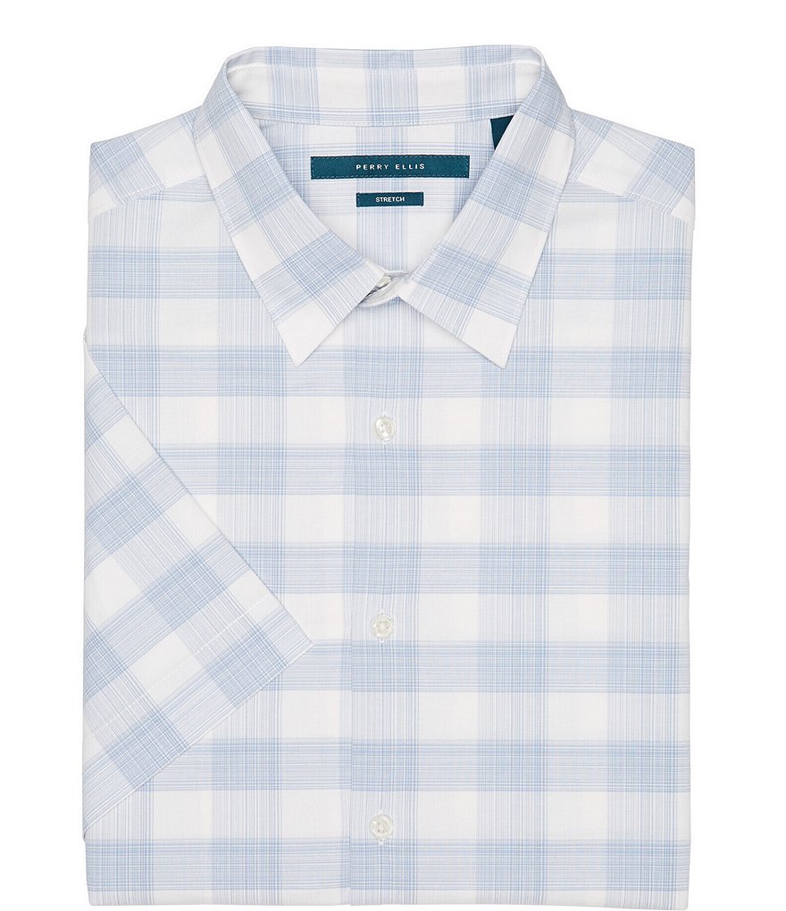 Perry Ellis Plaid Stretch Short-Sleeve Woven Shirt
