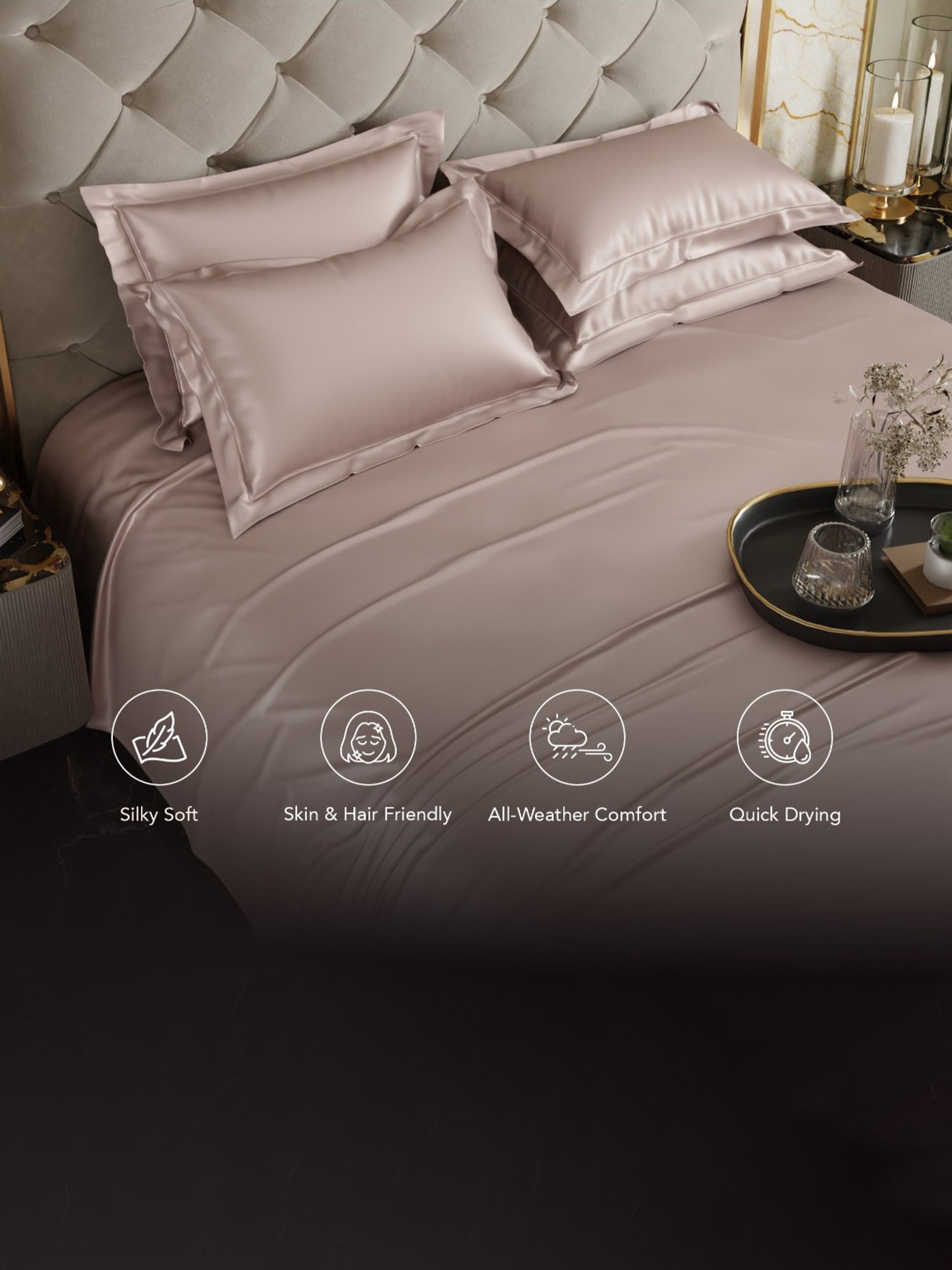 Stoa Paris Date Night Champagne Collection 300 TC Sateen Super King Bed Sheet with 4 Pillow Covers