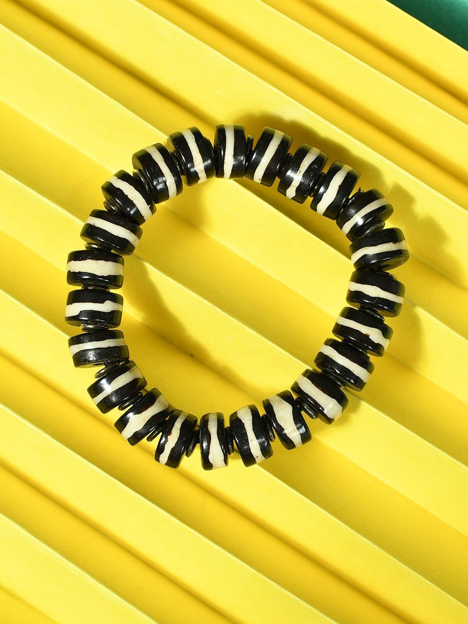 IMLI STREET Black & White Artificial Beaded Stretchable Bracelet for Women