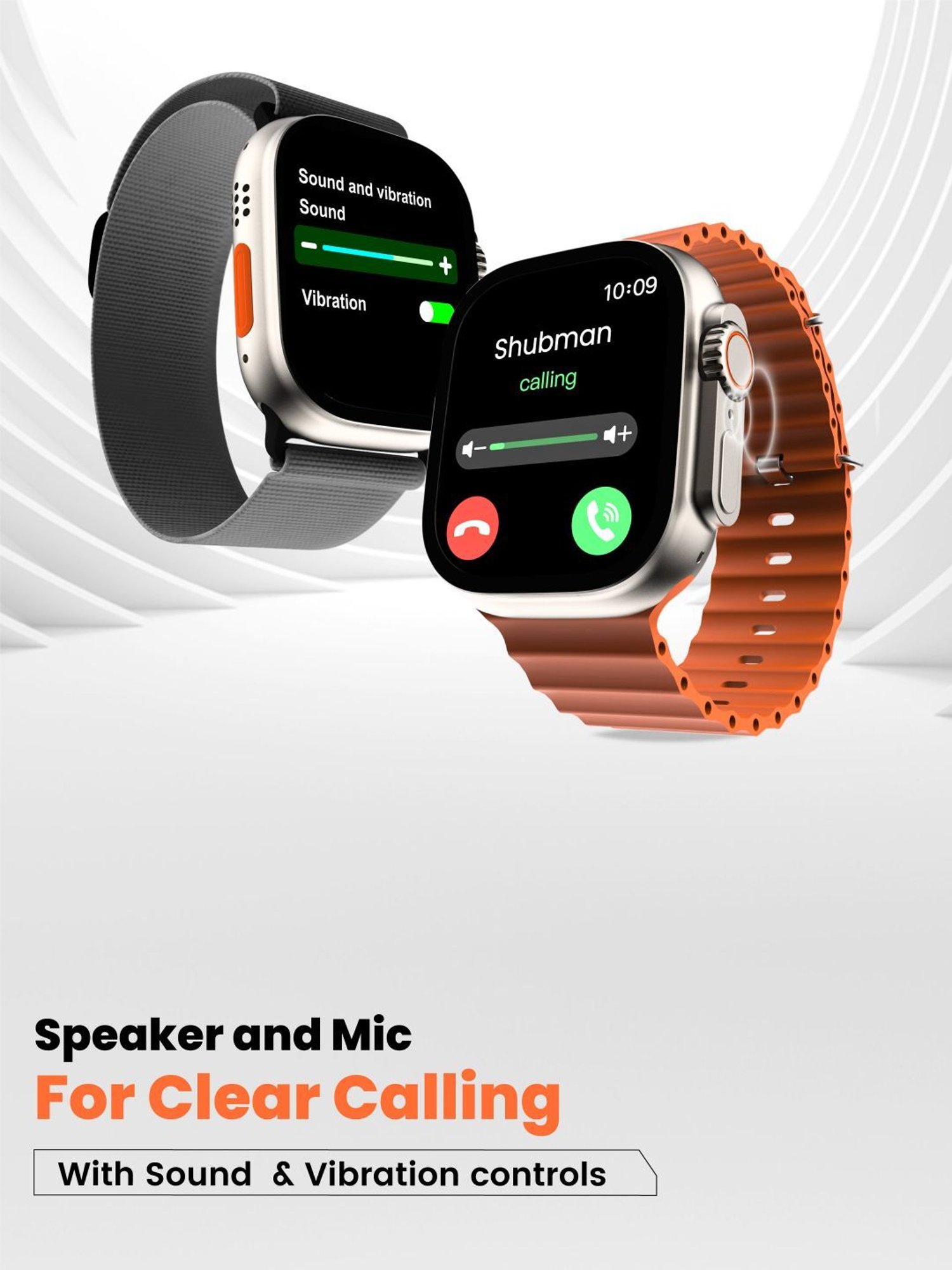 Hammer Ace Ultra Bluetooth Calling Smart watch with 2 Straps (Orange & Grey)