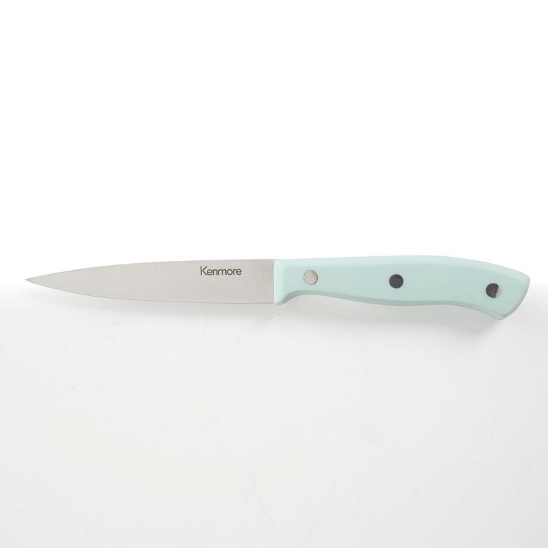 Kenmore Kane 14 Piece Stainless Steel Cutlery Set in Glacier Blue with Rubber Wood Block