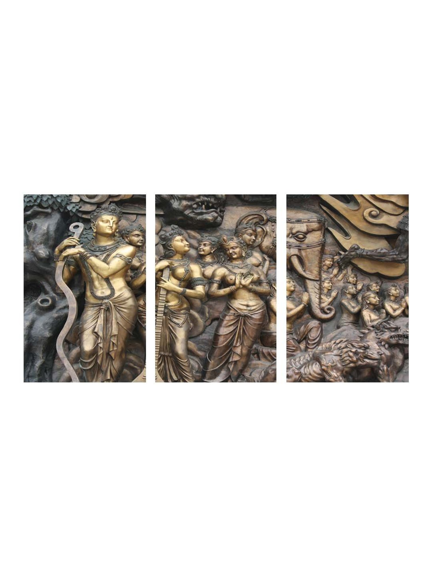 999Store Brown & Gold Men's and Women's Mural Art 3 Frame Canvas Paintings