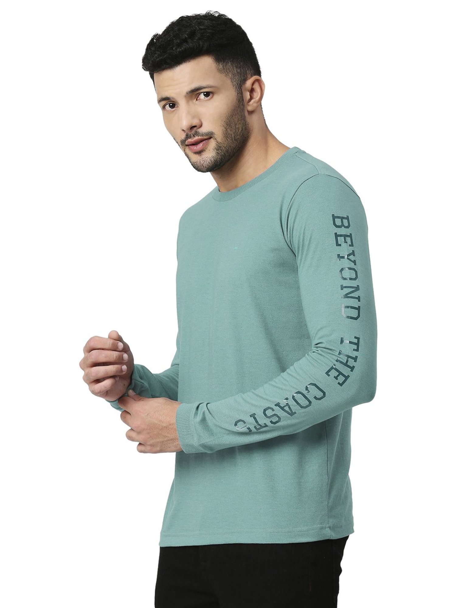 Basics Green Slim Fit Printed T-Shirt