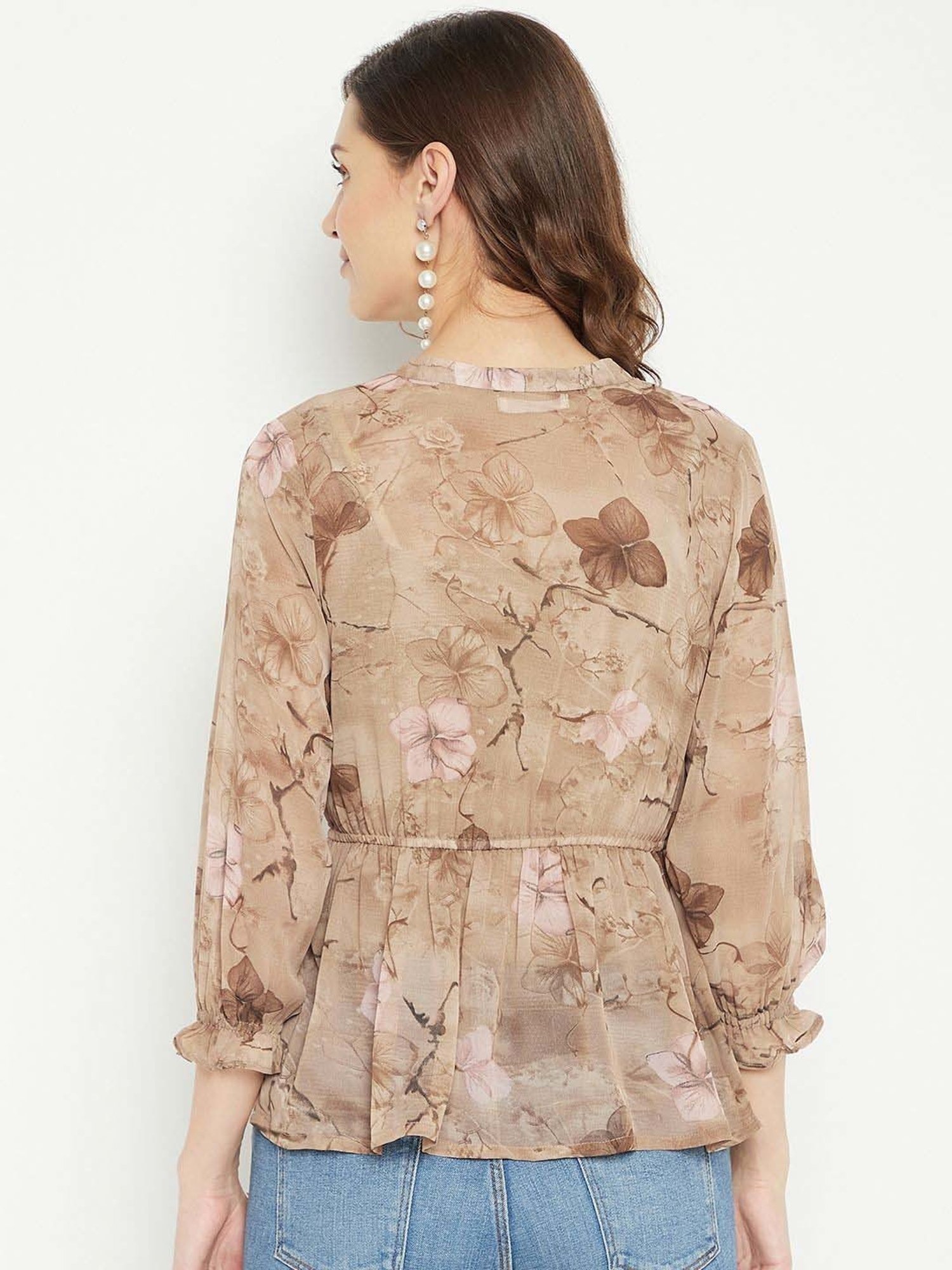 PURYS Brown Printed Top