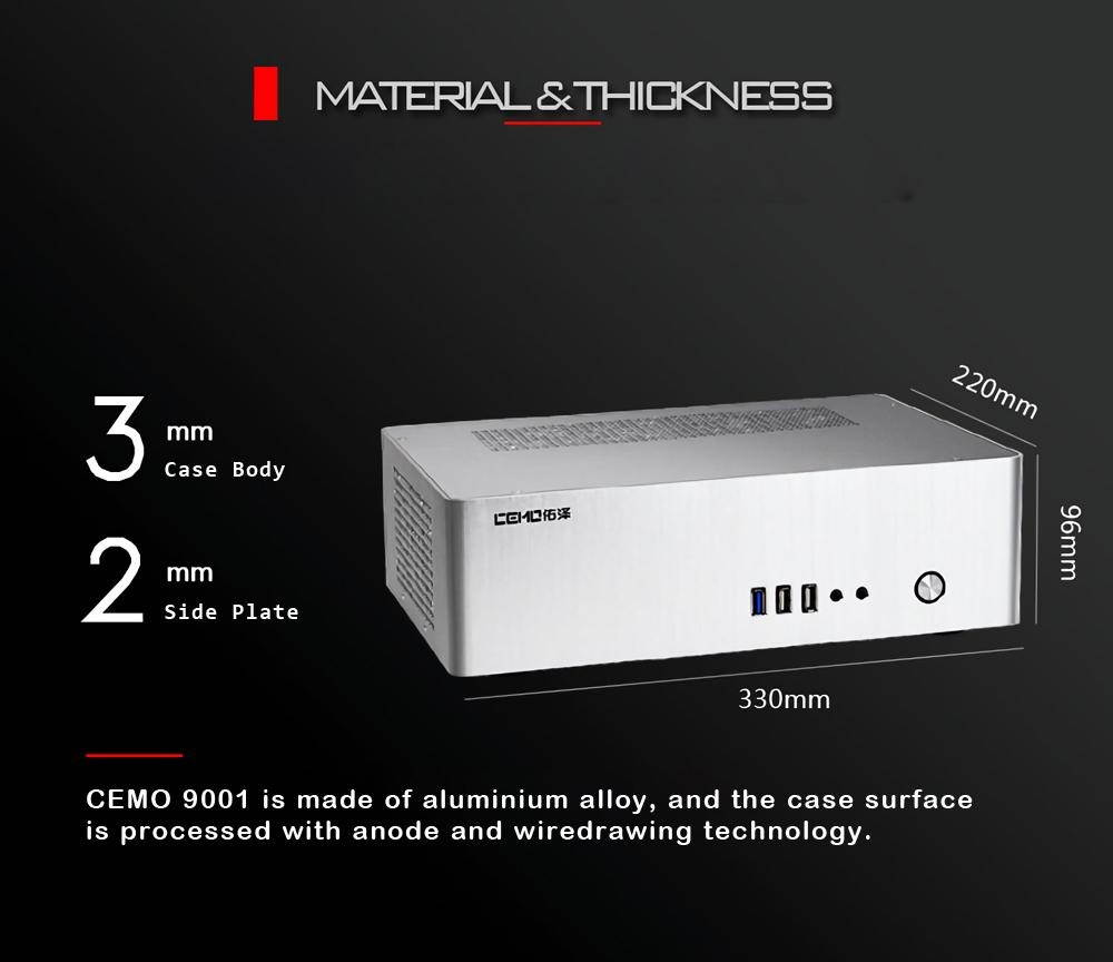 CEMO 9001 Aluminum Alloy Horizontal Type ITX Computer Case HTPC Case Support 1U Flex Power Supply -