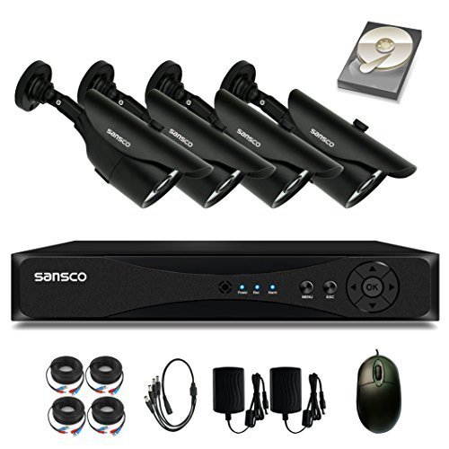SANSCO Security Camera System with 1080P 4-Channel DVR, 4 Bullet Cameras (All HD 1080p 2MP), and 1TB Internal Hard Drive Disk - All-in-One Surveillance Cameras Kit