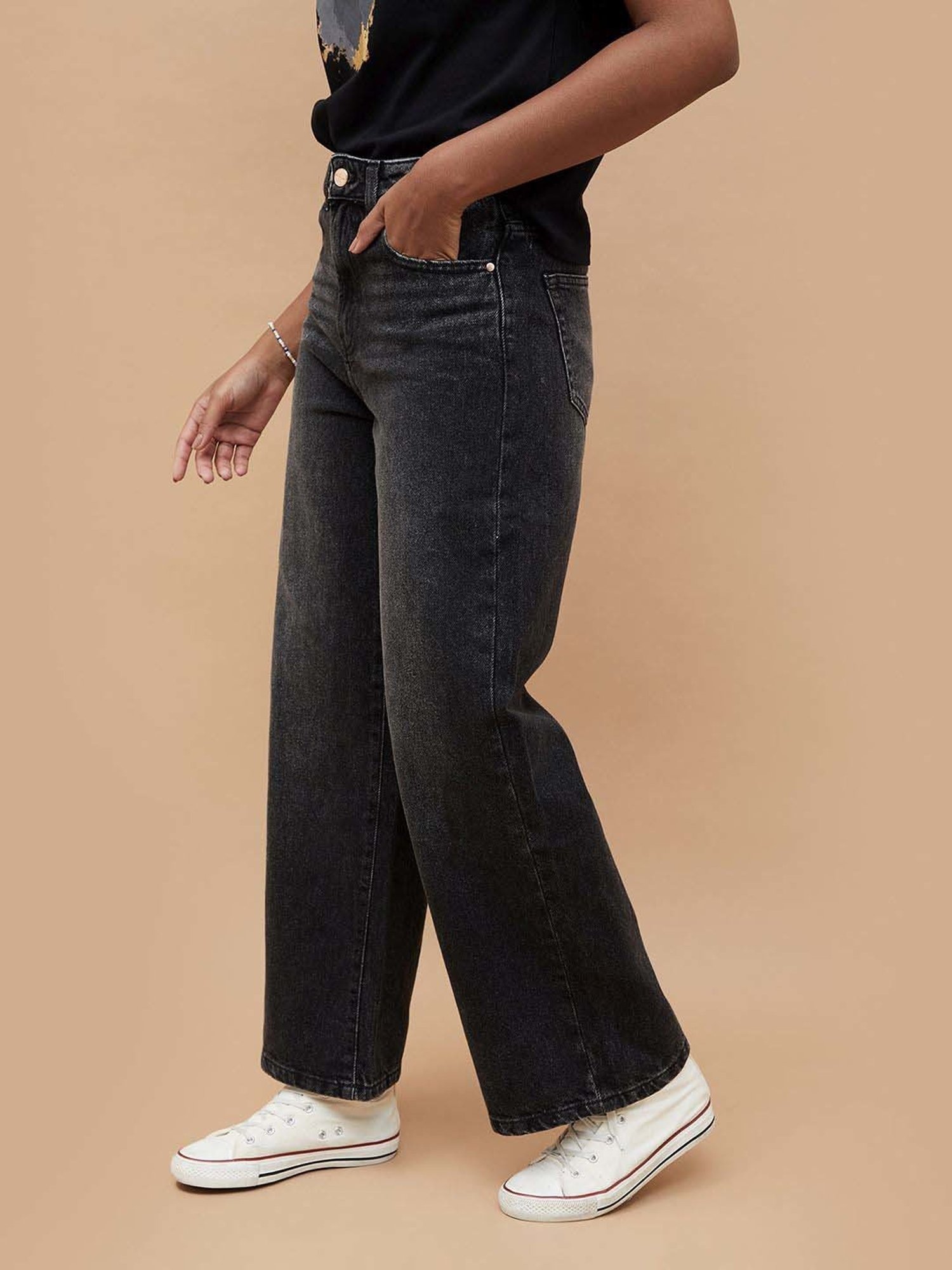Fame Forever by Lifestyle Black Cotton Mid Rise Flared Jeans
