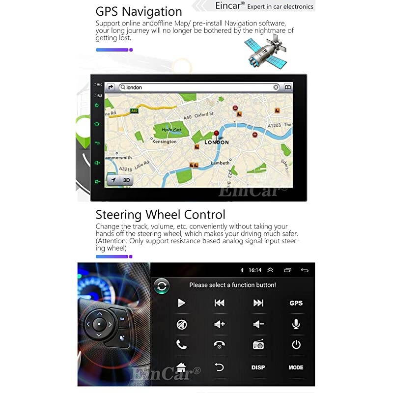 Android 100 Double Din Car Stereo Autoradio Bluetooth System 7 INCH 2 Din Head Unit GPS Navigation In Dash 1080p Video Audio Player Support WiFi USB SD Mirrorlink Capacitive Touchscreen